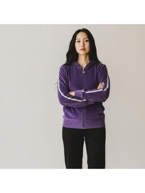 Emporio Armani EA7 Women's Purple Velour Zip-Up Hoodie Jacket Size S